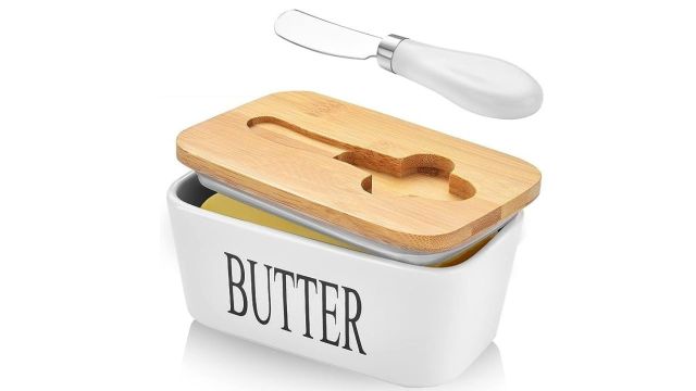 Ceramic Butter Dish With Wooden Container