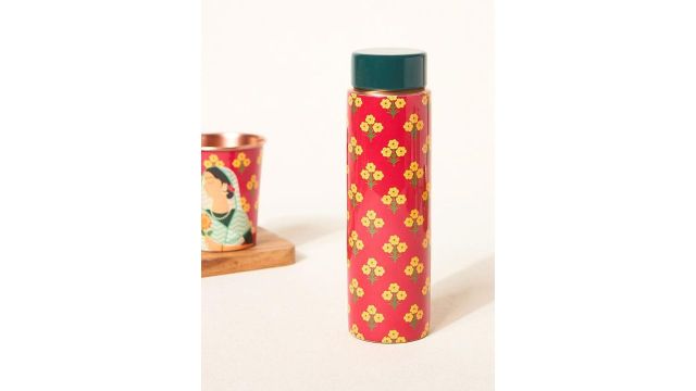 Chumbak Red & Yellow Copper Printed Water Bottle 500 ml