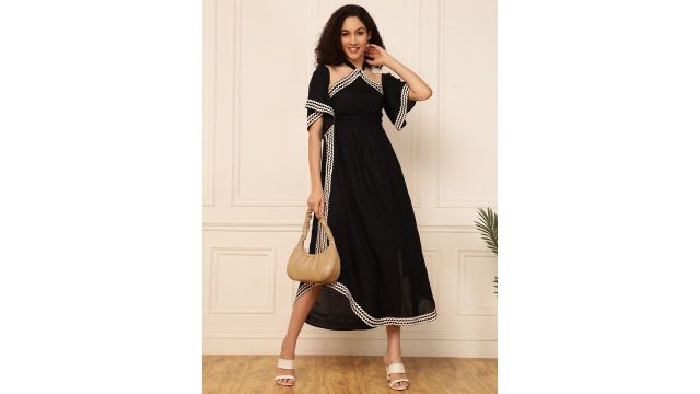 DEEBACO Off-Shoulder Bell Sleeve Flared A-Line Maxi Dress