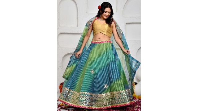 Doria Lifestyle Printed Ready To Wear Kota Doria Lehenga