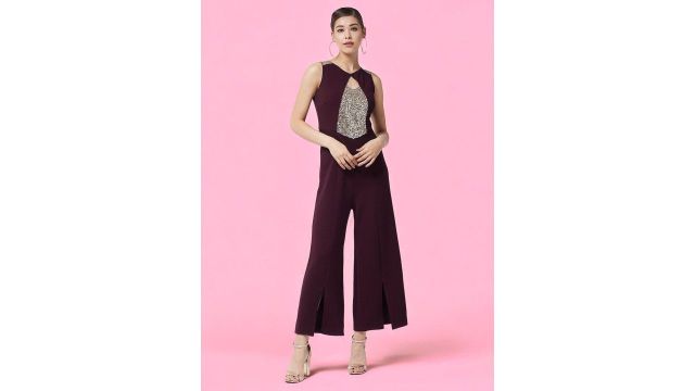 DressBerry Women Round Neck Sleeveless Solid Panelled Regular Jumpsuit