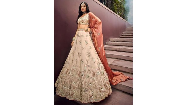 ETHNIC PLUS Embellished Sequinned Semi-Stitched Lehenga