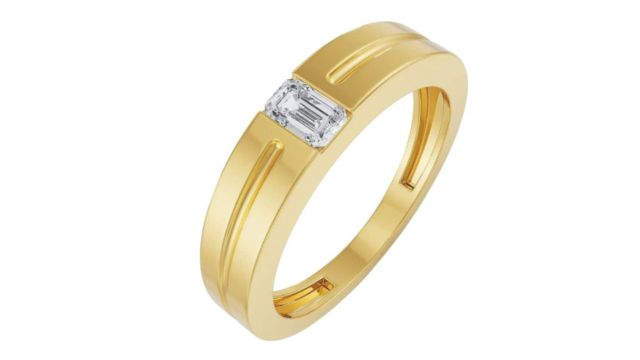 Emori Sleek Emerald Men Lab Diamond Ring In 18KT Gold