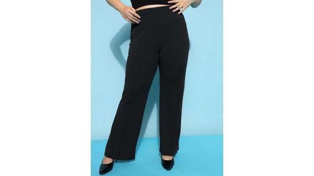 FITHUB Women Plus Size Relaxed Straight Leg Flared High-Rise Lint Free Parallel Trousers
