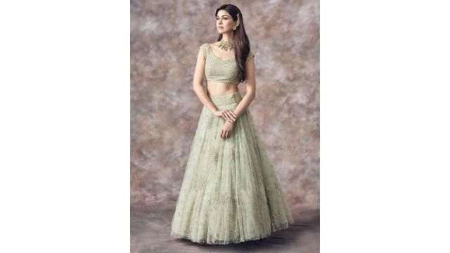 Fusionic Embroidered Sequinned Semi-Stitched Lehenga