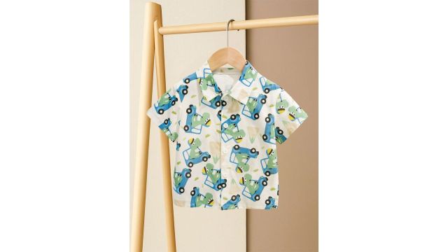 Googo Gaaga Boys Conversational Printed Spread Collar Cotton Casual Shirt