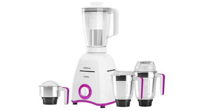 Havells Klassic White & Purple 5 Pcs 750 W Hands Free Twisting Juice Filter Mixer Grinder