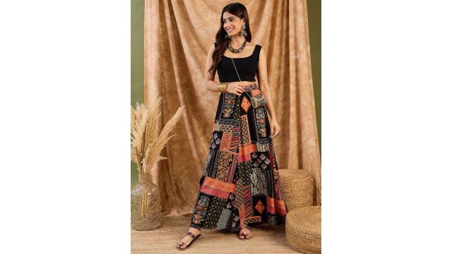 InWeave Women Geometric Printed A-Line Maxi Skirt