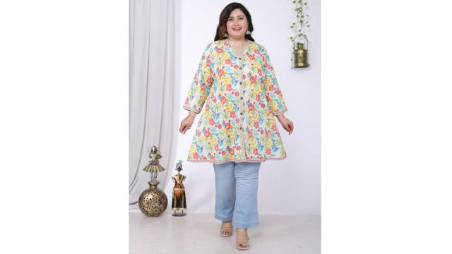 KALINI Women Plus Size Floral Printed Cotton Kurta