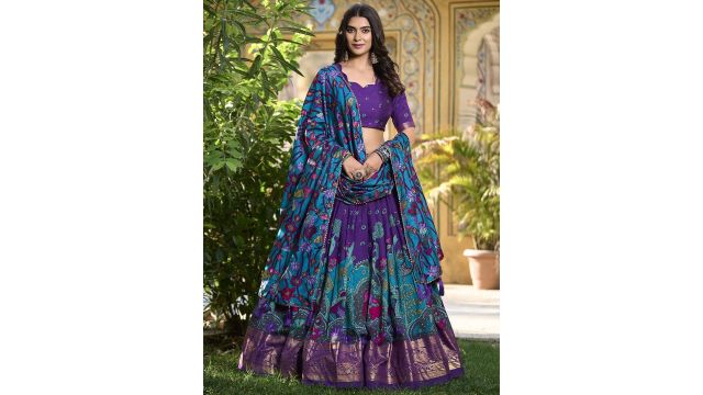 LOOKNBOOK ART Printed Kalamkari Ready To Wear Lehenga