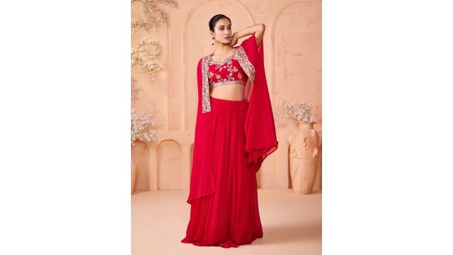 MADHURAM Embroidered Sequinned Ready To Wear Lehenga With Shrug