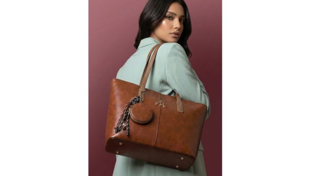 MAEJOY Tan Brown Solid Tote Bag With Pouch