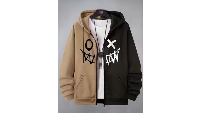 Men’s Autumn/Winter Printed Hooded Zip-Up Sweatshirt