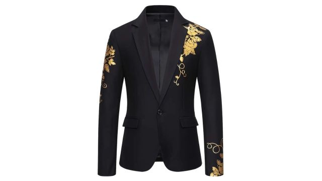 Men’s Golden-Stamped Business Suit Jacket