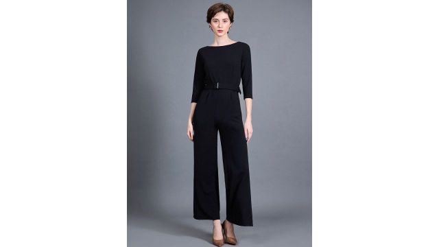Miss Chase Women Solid Belted Wide Leg Formal Jumpsuit
