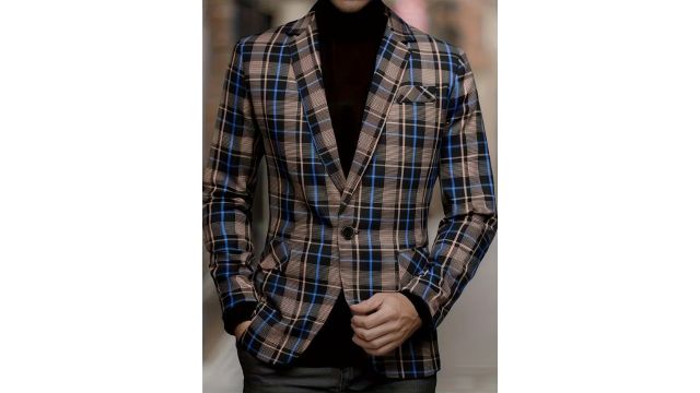 POPDOM Spring Casual Men’s Checkered Single-Button Suit Fashionable and Distinctive Blazer