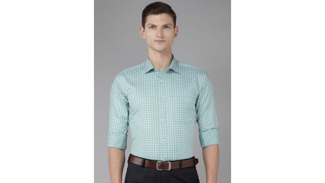 Park Avenue Men Pure Cotton Slim Fit Grid Tattersall Checks Opaque Formal Shirt