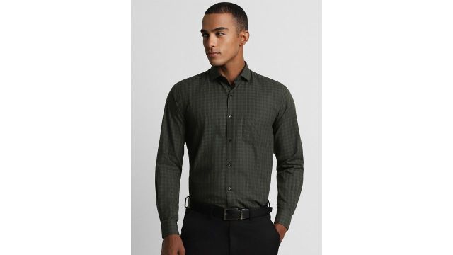 Peter England Slim Fit Gingham Checks Long Sleeve Pocket Formal Shirt