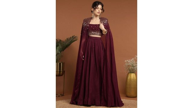 RIRASA Printed Organza Ready To Wear Lehenga & Blouse With Jacket