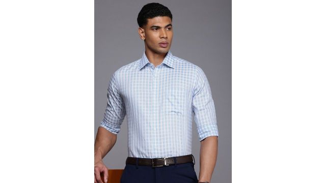 Raymond Pure Cotton Slim Fit Gingham Checks Opaque Formal Shirt