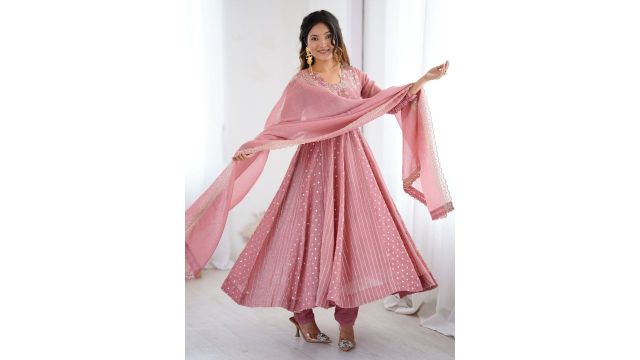 SAJANRE Polka Dot Print A-Line Anarkali Suit