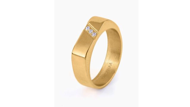 SWASHAA Men 18K Gold-Plated Cubic Zirconia-Studded Finger Ring