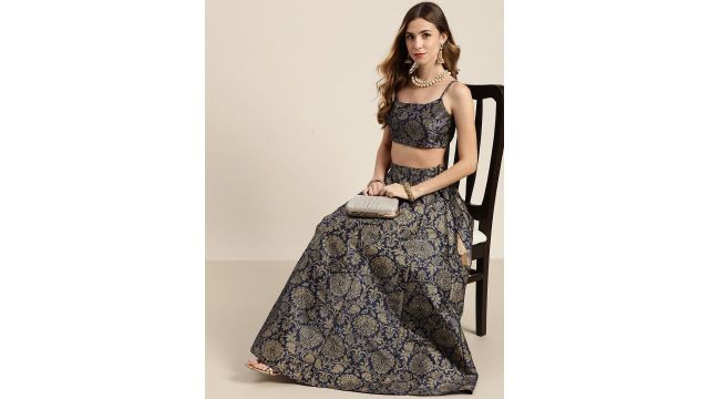 Shae by SASSAFRAS Women Deep Navy Blue Floral Skirt