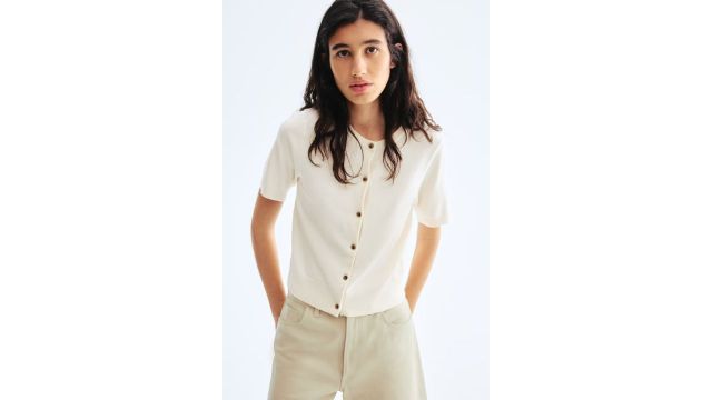 Short-Sleeved Cardigan in cream