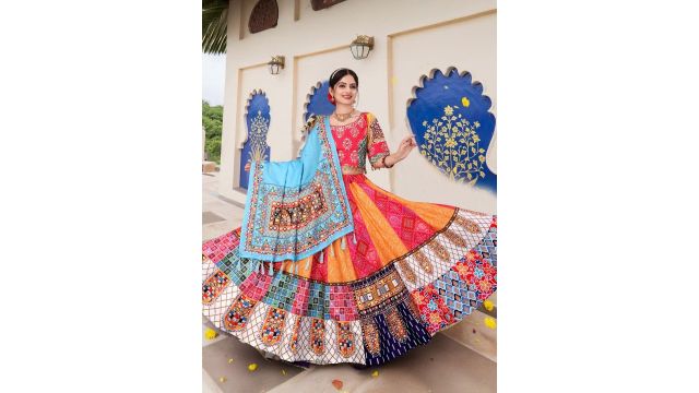 Shubh-Viyan Textiles Mirror Work Semi-Stitched Lehenga