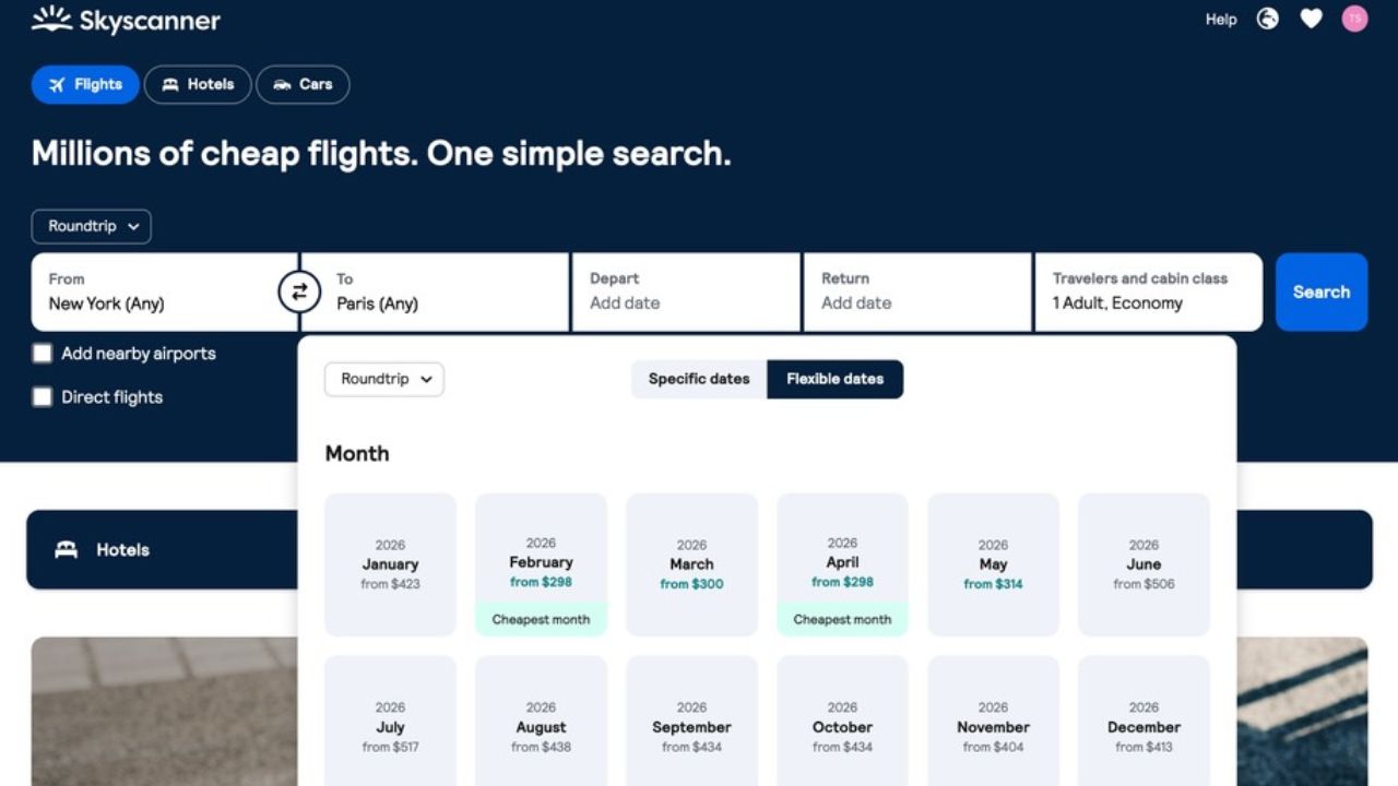 Skyscanner whole month view