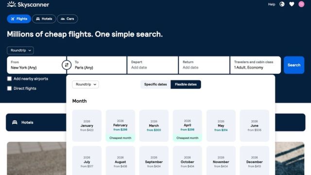 Skyscanner whole month view