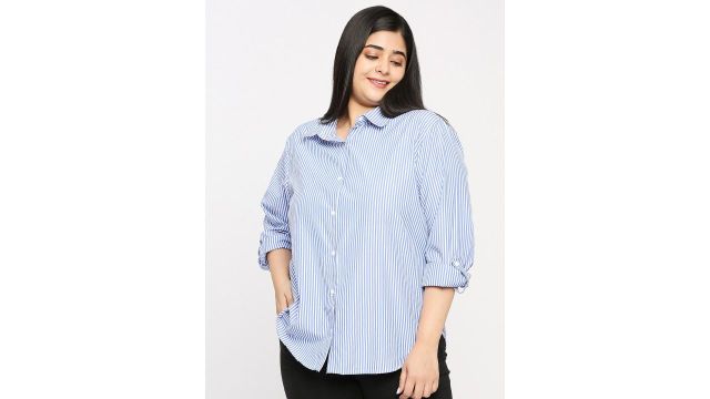 Style Quotient Plus Size Striped Smart Formal Shirt