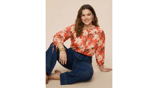 Sztori Plus Size Floral Printed Top in orange