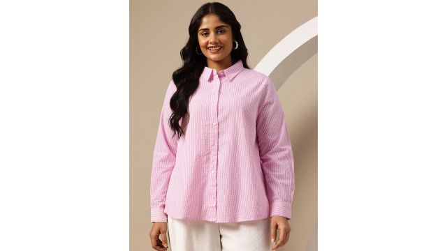 Sztori Plus Size Striped Seersucker Pure Cotton Casual Shirt