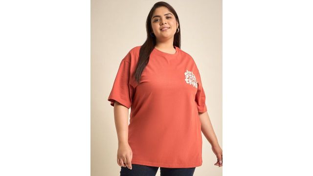 Sztori Round Neck Typography Printed Drop-Shoulder Sleeves Cotton Plus Size T-shirt