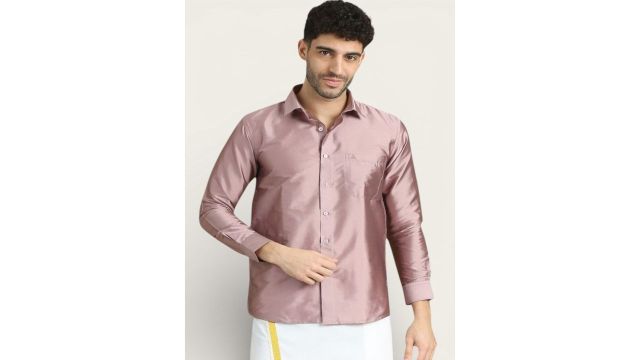 TATTVA Men Classic Cutaway Collar Solid Poly Silk Slim Fit Casual Shirt