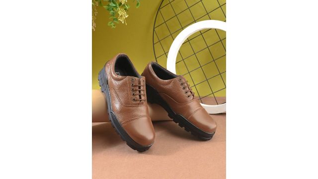 TSF Men Tan Leather Formal Shoes