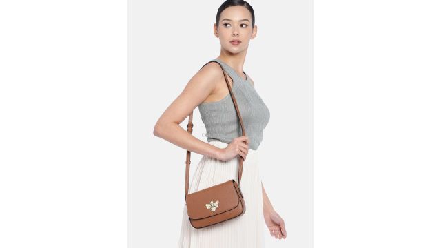 Accessorize London Women Faux Leather Tan Britney Bee Sling Bag