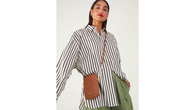 Accessorize Textured Structured Phone Bag in brown and gold