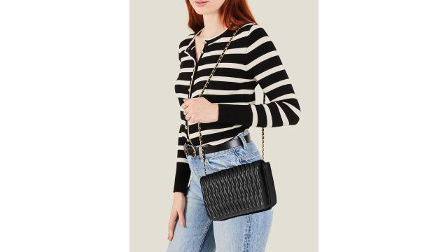 Accessorize Textured Structured Sling Bag with Quilted detail in black