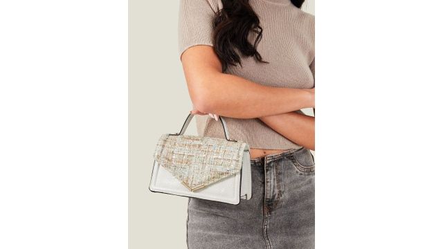 Accessorize Textured Synthetic Leather Structured Satchel Bag in white