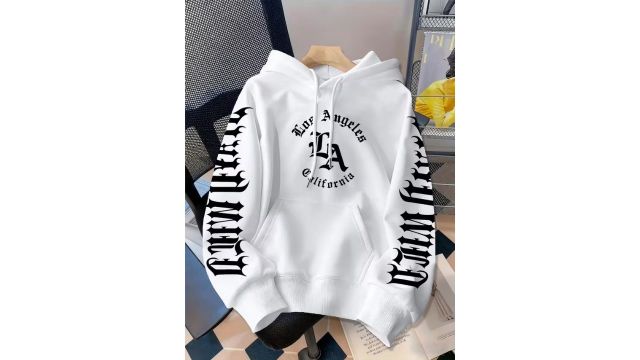 American Street Style Thorny Letter Multi-Graphic Sleeve Print Hooded Sweatshirt