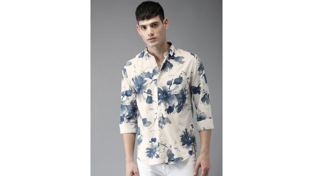 Bene Kleed Men Floral Printed Slim Fit Linen Casual Shirt