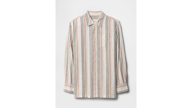 GAP Boys Relaxed Fit Vertical Striped Spread Collar Casual Shirt