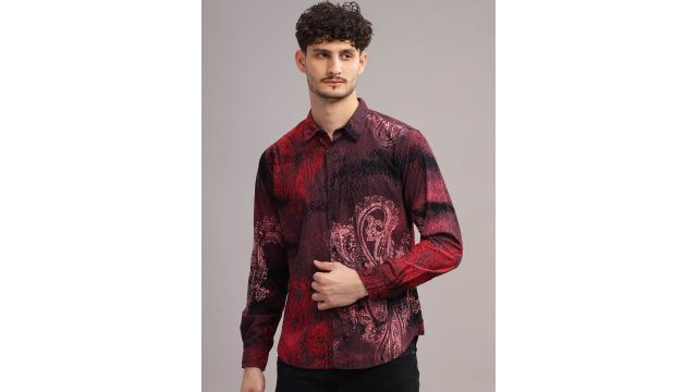 HERE&NOW Slim Fit Abstract Printed Cotton Casual Shirt