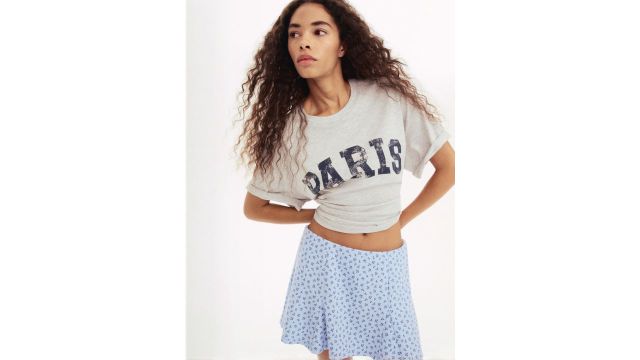 H&M Typography Printed Round Neck Drop Shoulder Sleeves Oversized T-shirt