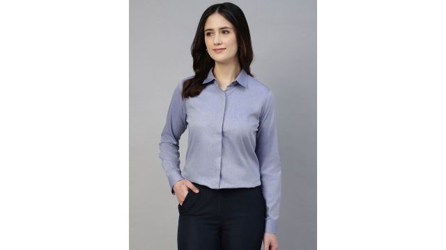 Hancock Women Classic Fit Spread Collar Solid Cotton Formal Shirt
