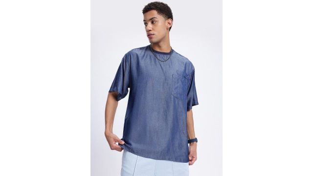 Kook N Keech X fwd Drop-Shoulder Sleeves Pure Cotton Chambray Relaxed Fit T-shirt
