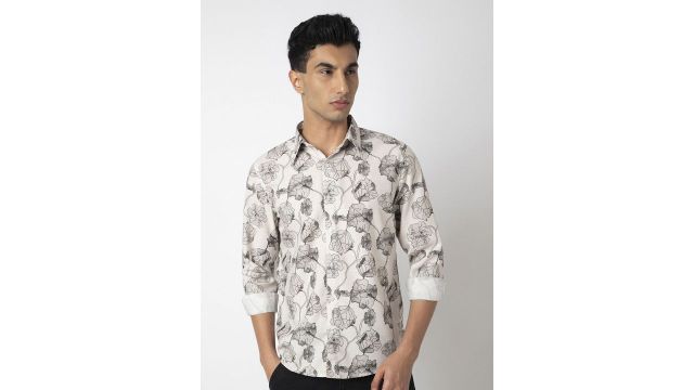 MARK & ALBERT Men India Slim Fit Spread Collar Floral Printed Linen Casual Shirt