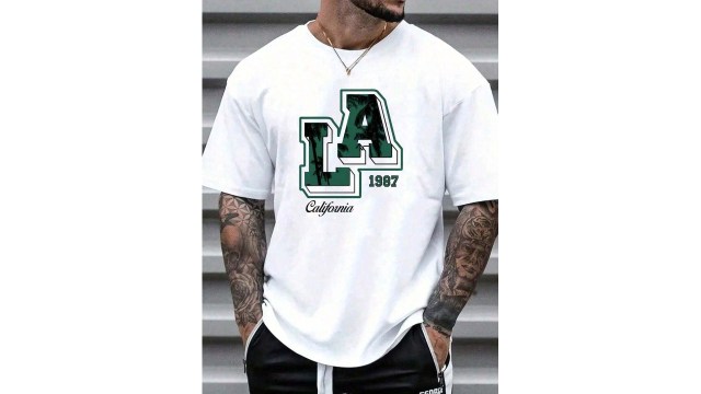 Men Letter Graphic Tee180g 100% Cotton
